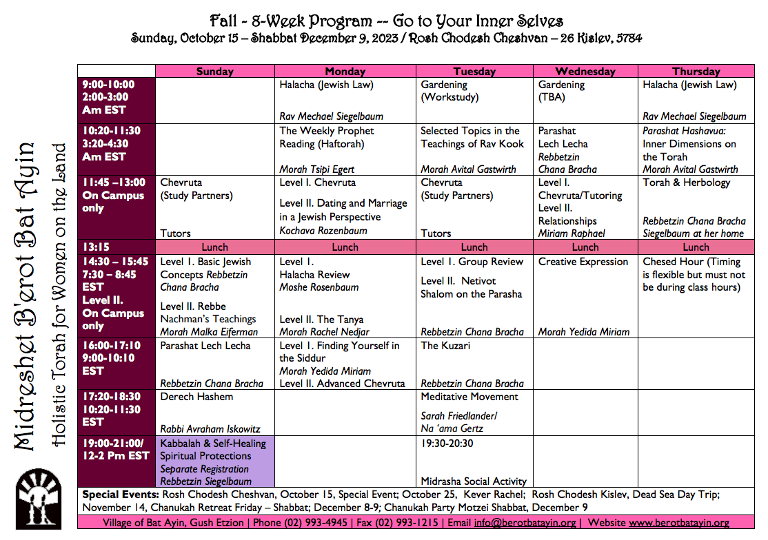 elul schedule B'erot